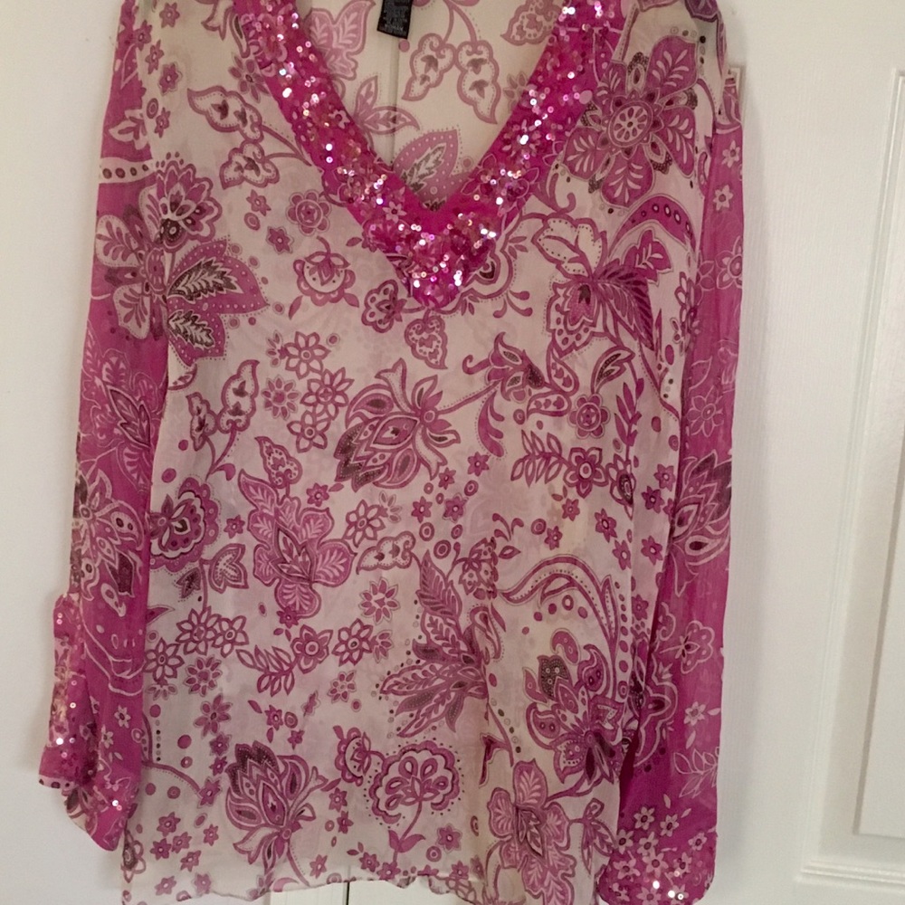 Pink & Cream patterned sheer sparkled Blouse